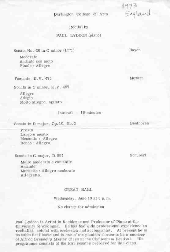 program for a recital in england on june 13, 1973
