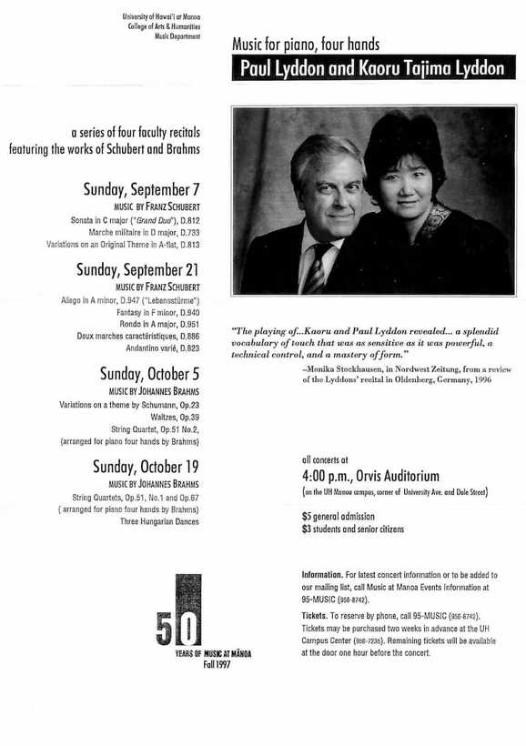 lyddon duo flyer for their 1997 recital at university of
            hawaii