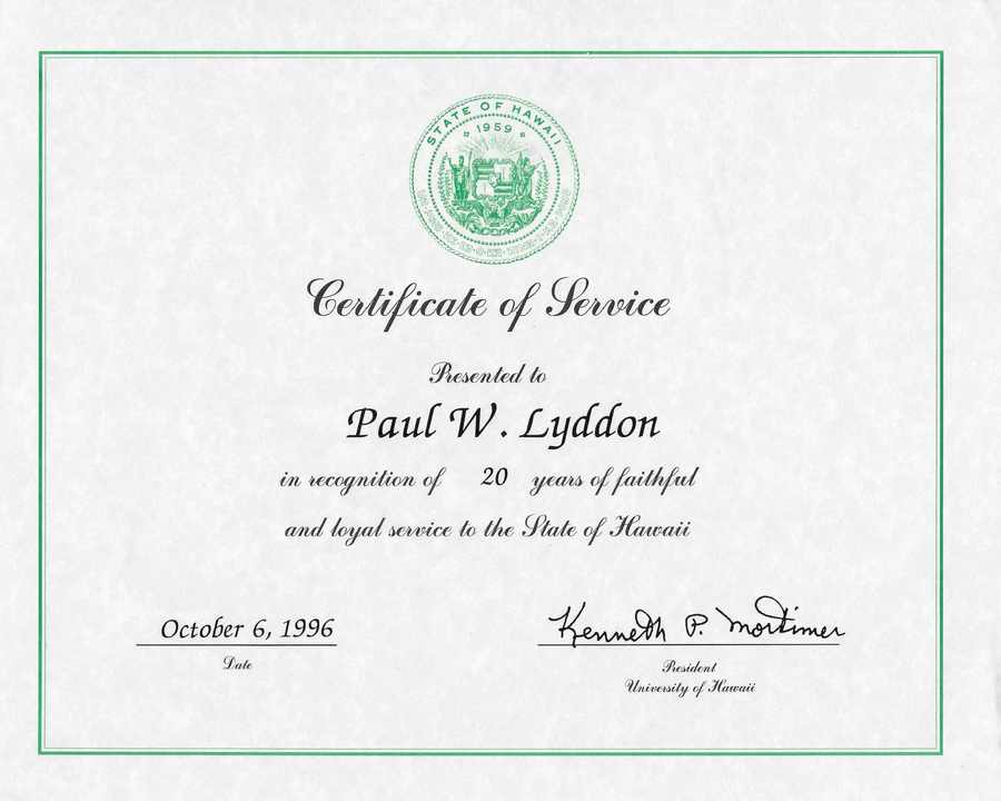 certificate of service for 20 years at the university of
            hawaii